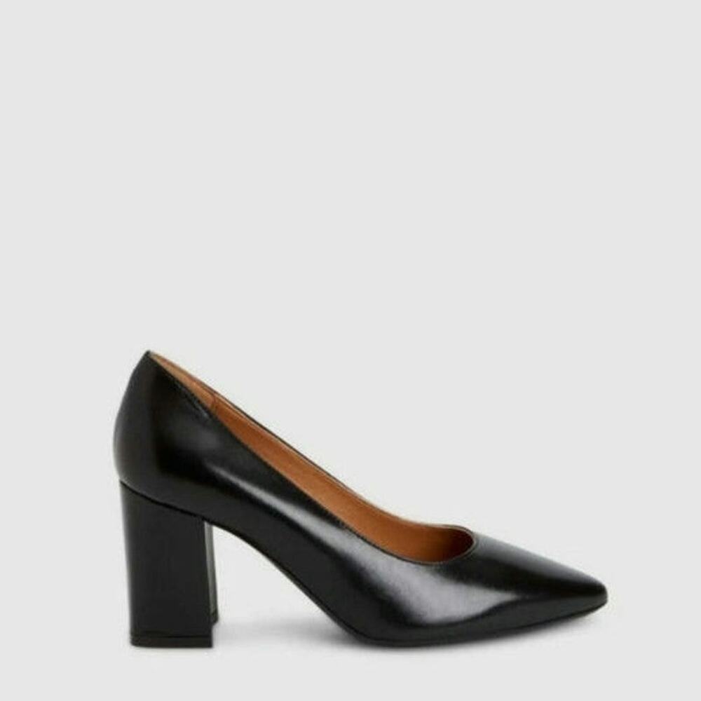 Aquatalia Black Leather Block Heel Pumps